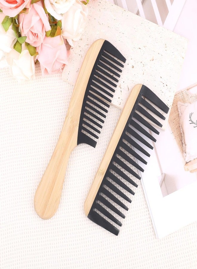 Penitue 2pcs Wooden Wide Tooth Comb, Anti-Static Large Bamboo Gentle Detangling Hair Comb with Big Bakelite Teeth Detangler Brush for Women Curly Wavy Hair Stylist Essentials Products Care Tools - Image 3